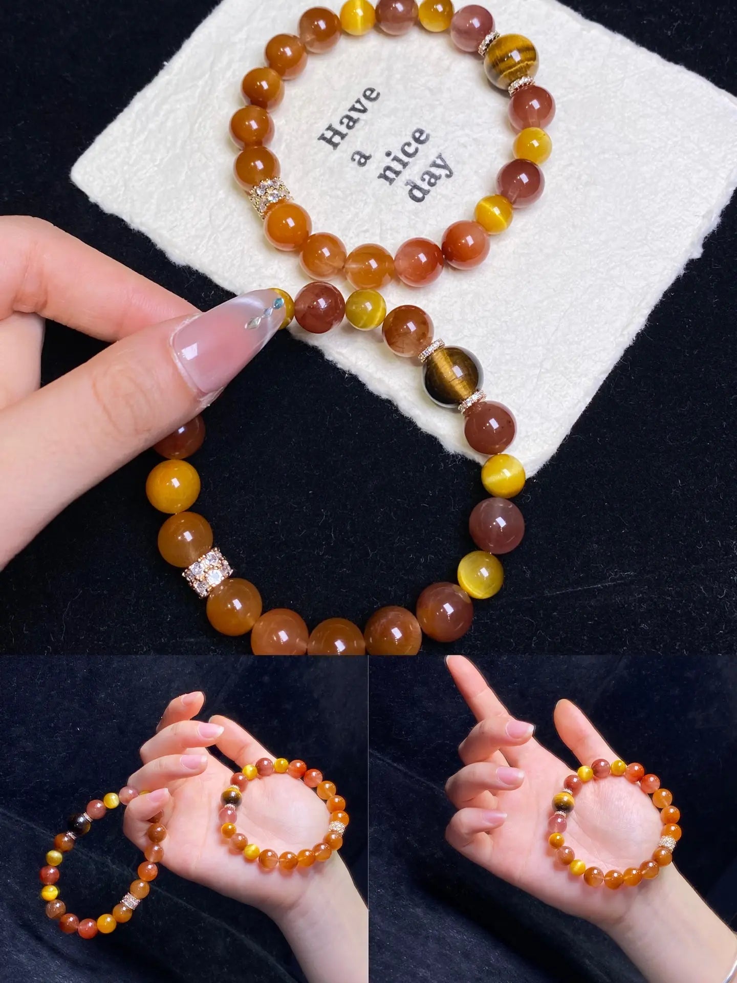 Brivys Three-Color Fu Lu Five Element Energy Bracelet – Tiger’s Eye & Rabbit Hair Quartz