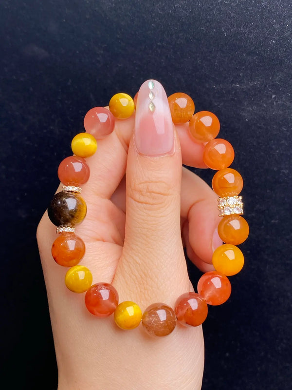 Brivys Three-Color Fu Lu Five Element Energy Bracelet – Tiger’s Eye & Rabbit Hair Quartz