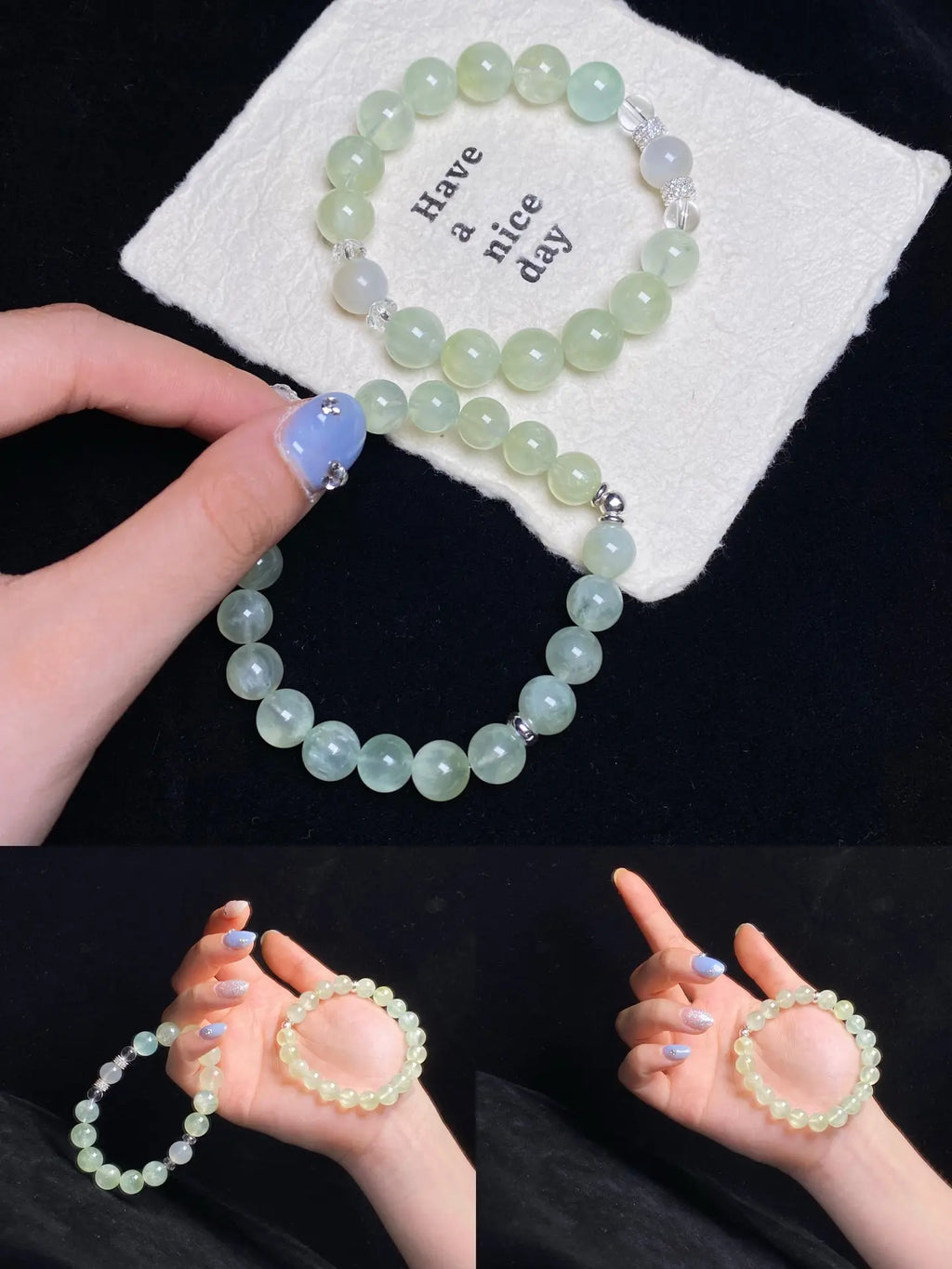 Brivys Morning Dew Prehnite Five Element Energy Bracelet – White Moonstone & Clear Quartz