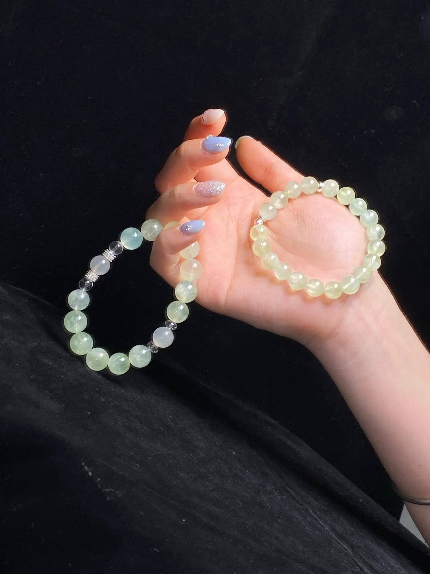 Brivys Morning Dew Prehnite Five Element Energy Bracelet – White Moonstone & Clear Quartz