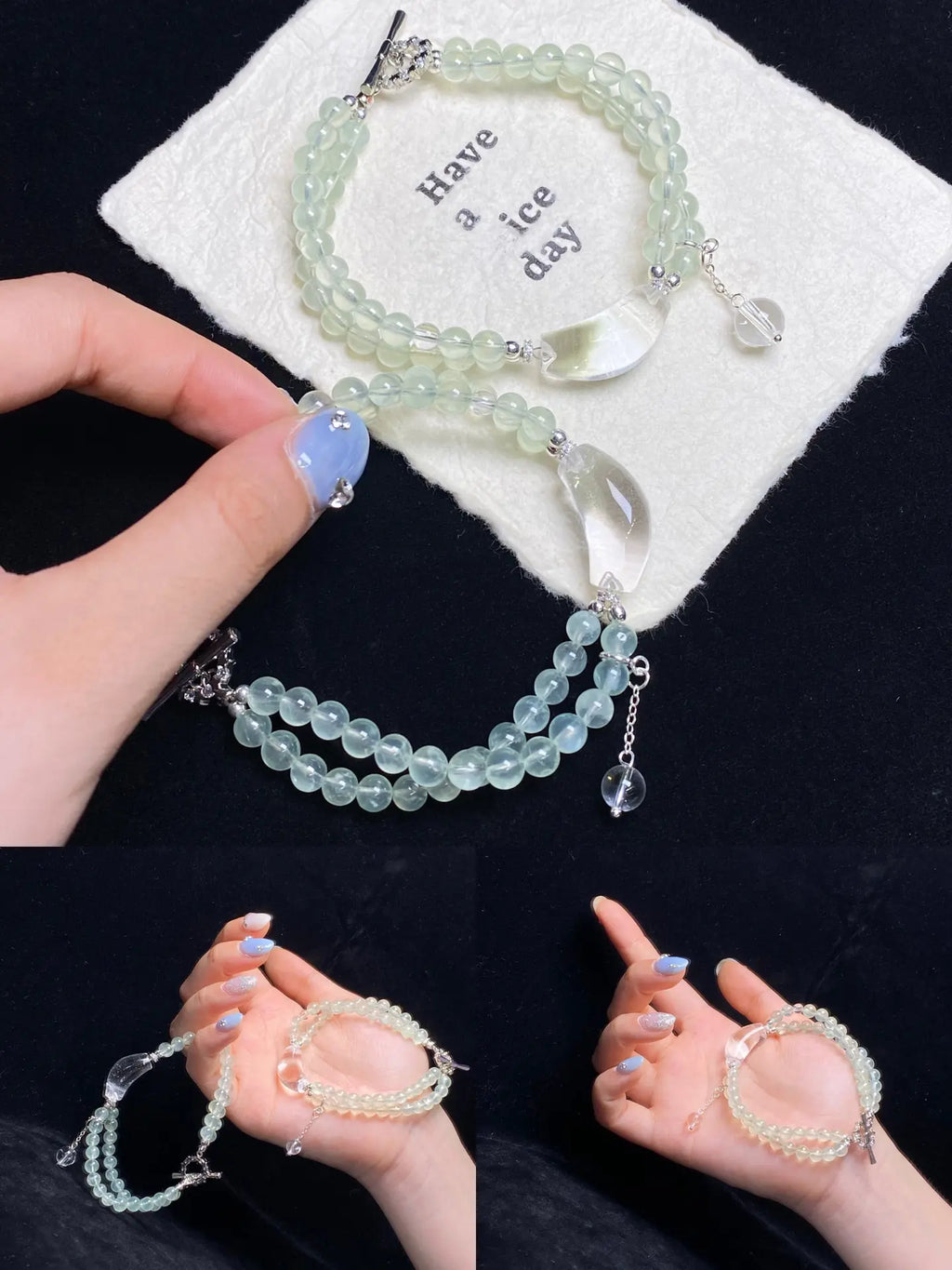 Brivys Grape Dew Prehnite & Clear Quartz Five Element Energy Bracelet
