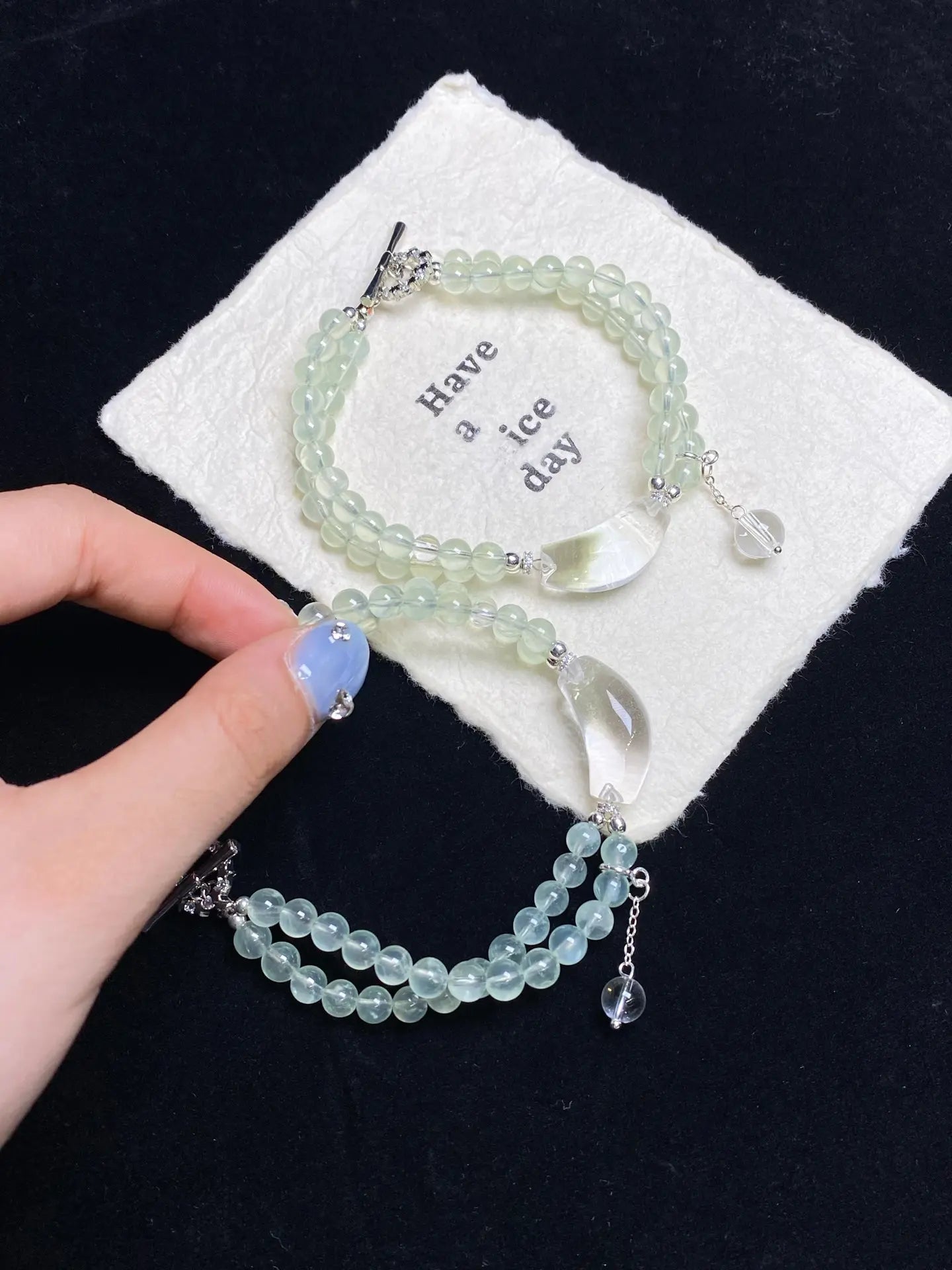 Brivys Grape Dew Prehnite & Clear Quartz Five Element Energy Bracelet