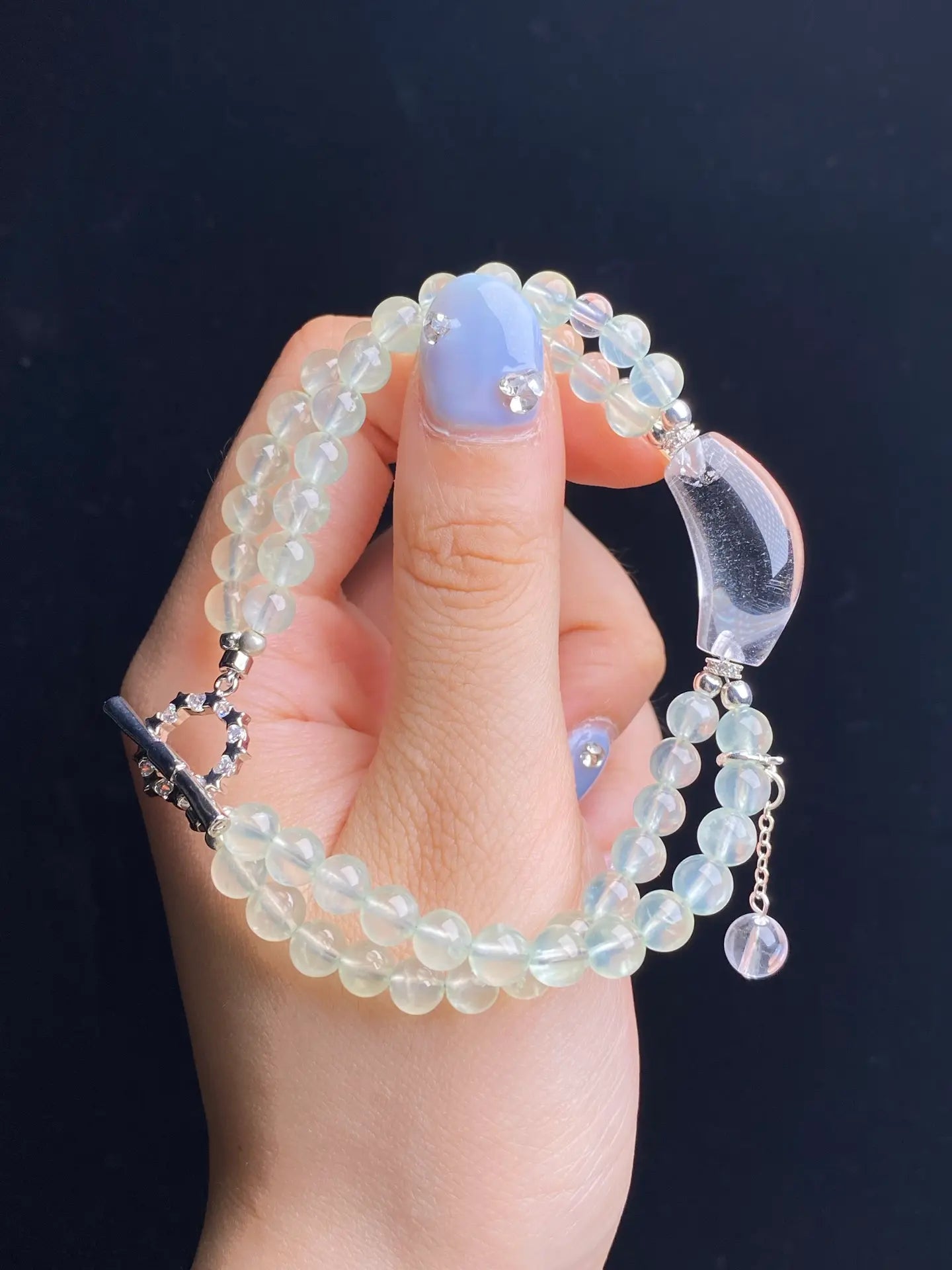 Brivys Grape Dew Prehnite & Clear Quartz Five Element Energy Bracelet