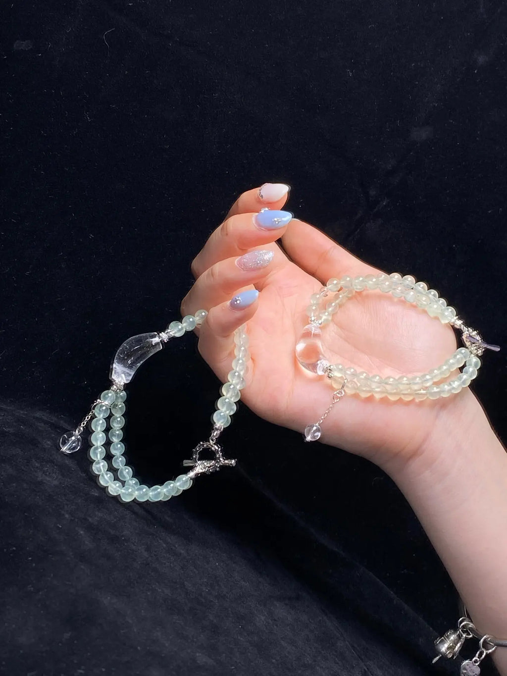 Brivys Grape Dew Prehnite & Clear Quartz Five Element Energy Bracelet