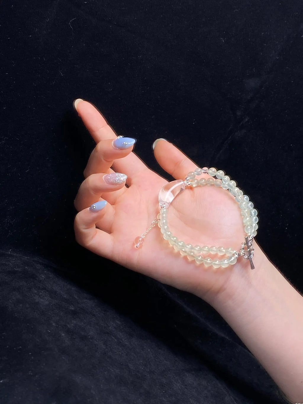 Brivys Grape Dew Prehnite & Clear Quartz Five Element Energy Bracelet