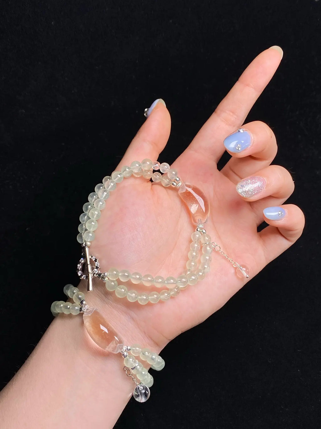 Brivys Grape Dew Prehnite & Clear Quartz Five Element Energy Bracelet