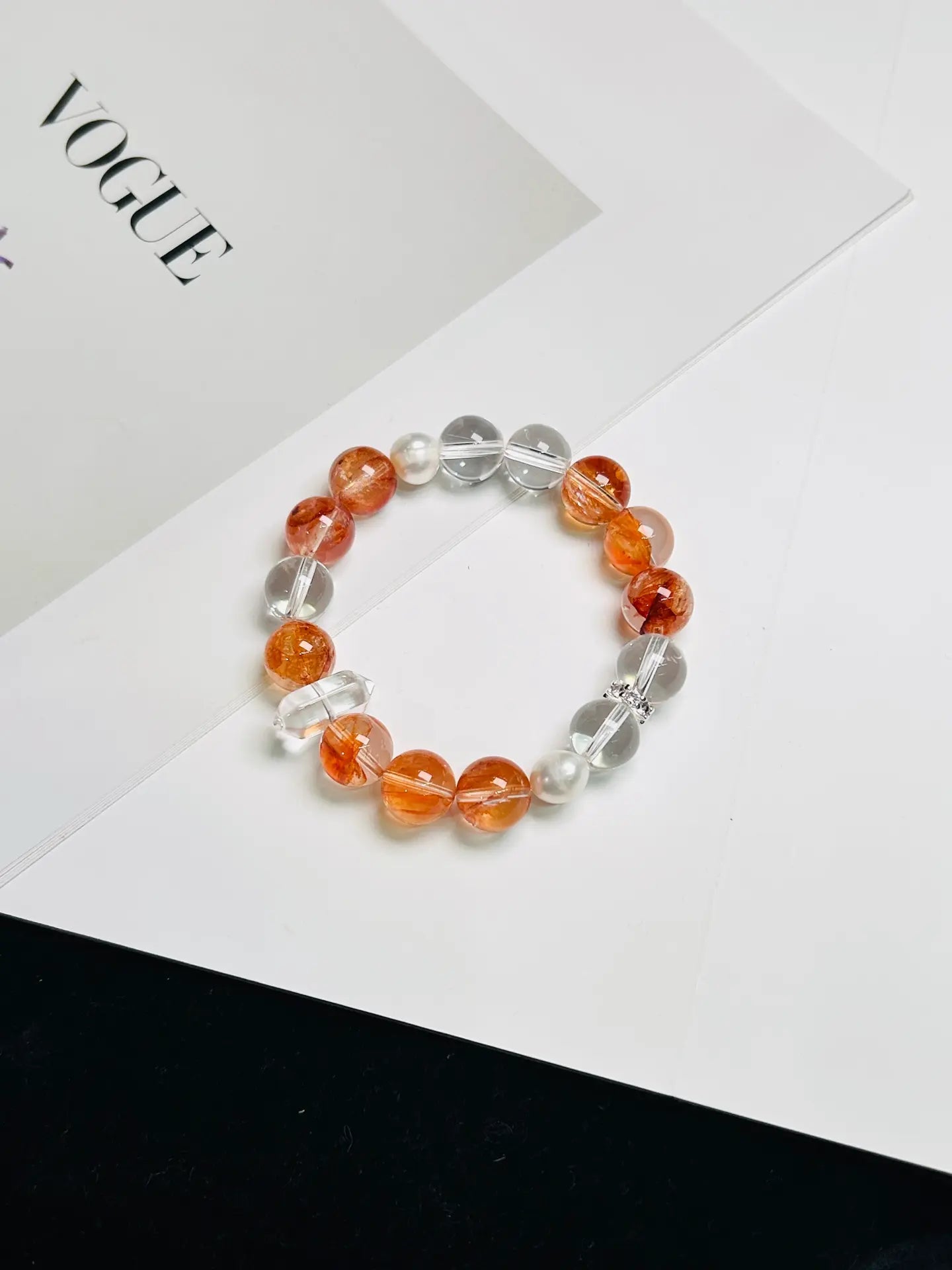Brivys Dawn Glow Red Fire Quartz & Clear Quartz Five Element Energy Bracelet