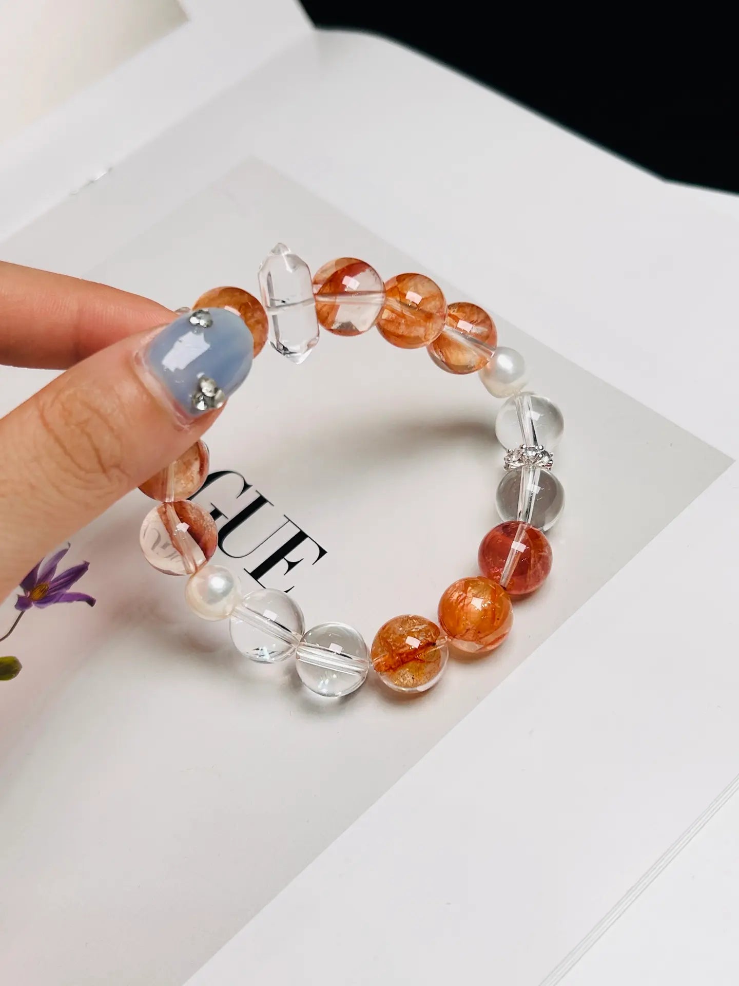 Brivys Dawn Glow Red Fire Quartz & Clear Quartz Five Element Energy Bracelet