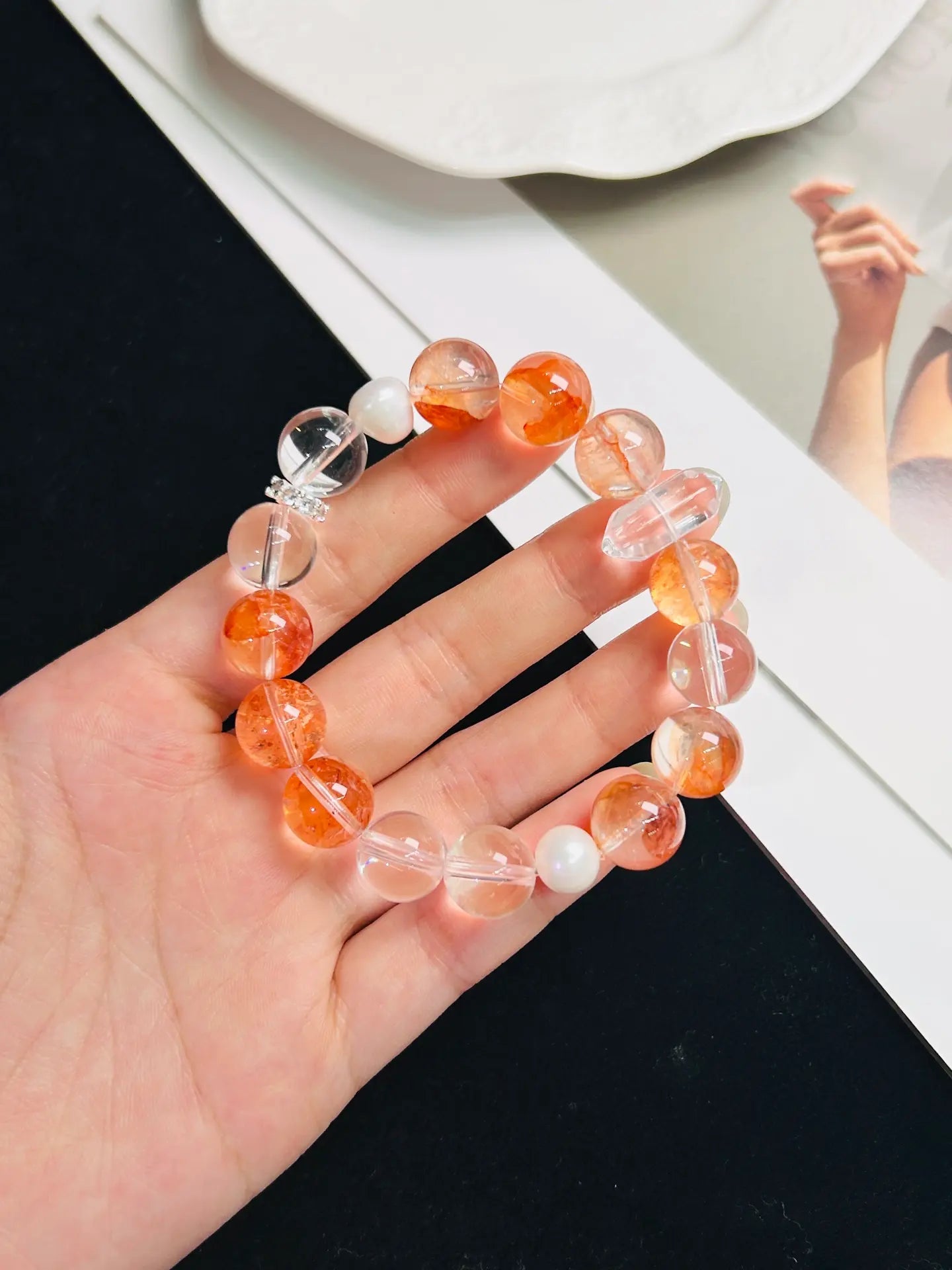 Brivys Dawn Glow Red Fire Quartz & Clear Quartz Five Element Energy Bracelet