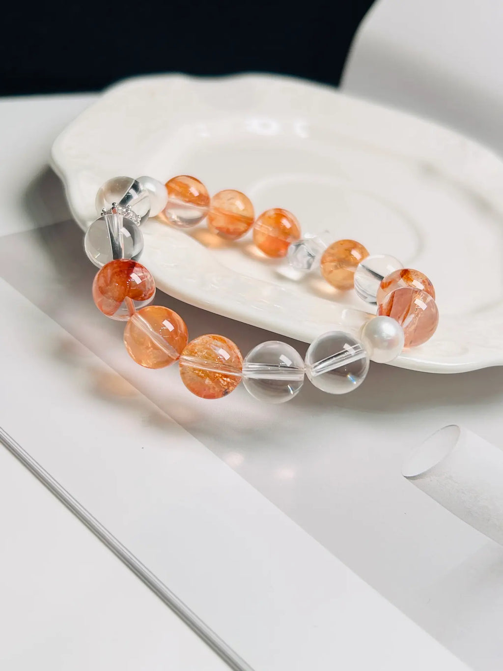 Brivys Dawn Glow Red Fire Quartz & Clear Quartz Five Element Energy Bracelet