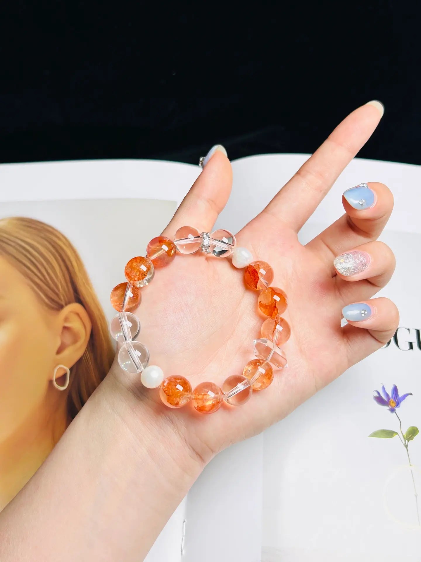 Brivys Dawn Glow Red Fire Quartz & Clear Quartz Five Element Energy Bracelet Main image
