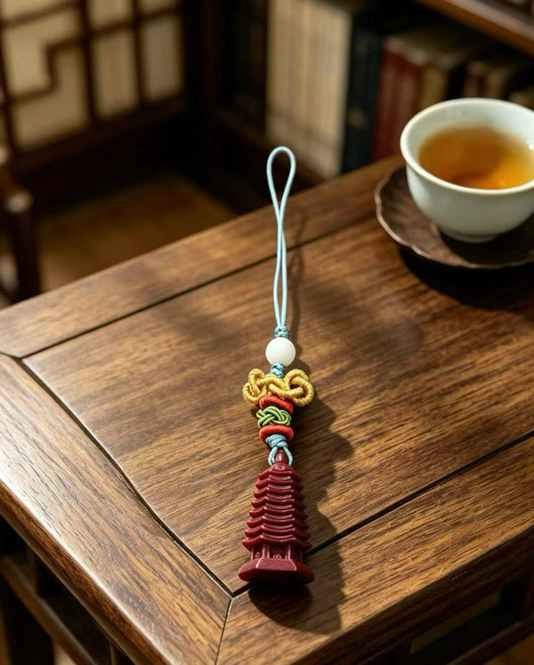 Cinnabar Wenchang Pagoda Lucky Charm – Chinese Wisdom Amulet Pendant