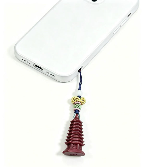 Cinnabar Wenchang Pagoda Lucky Charm – Chinese Wisdom Amulet Pendant