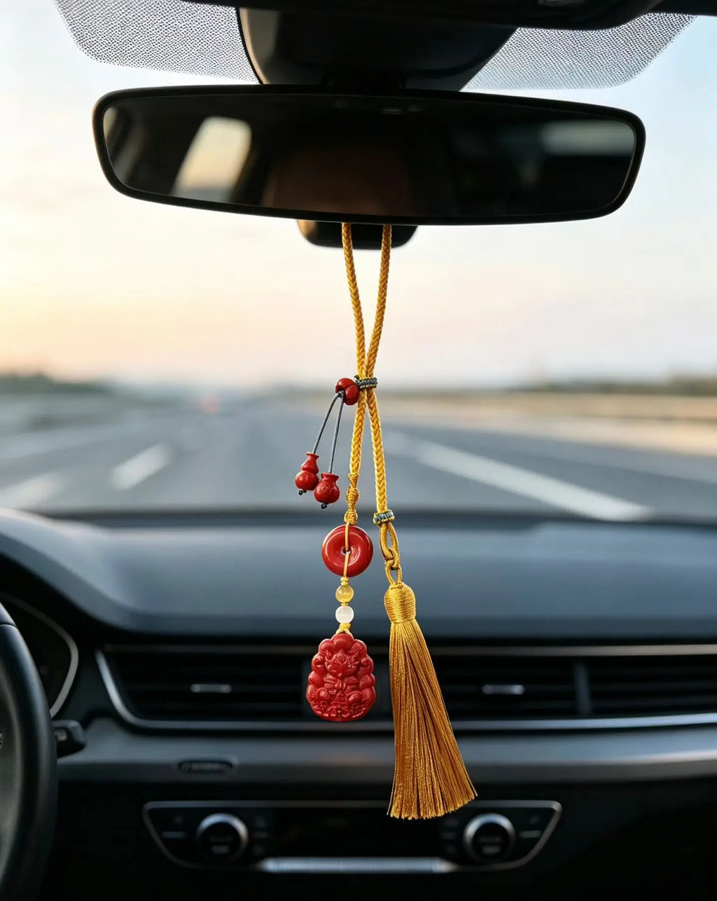 Cinnabar Nine-Tailed Fox Car Charm – Chinese Fortune & Harmony Amulet Pendant