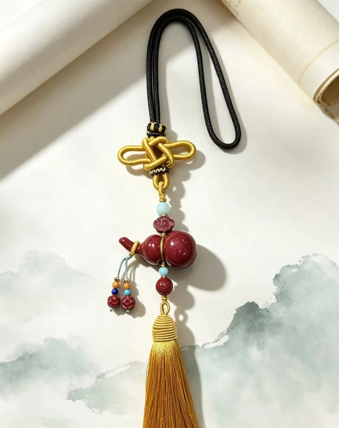 Cinnabar Gourd Car Charm – Chinese Blessing & Safe Travel Hanging Ornament
