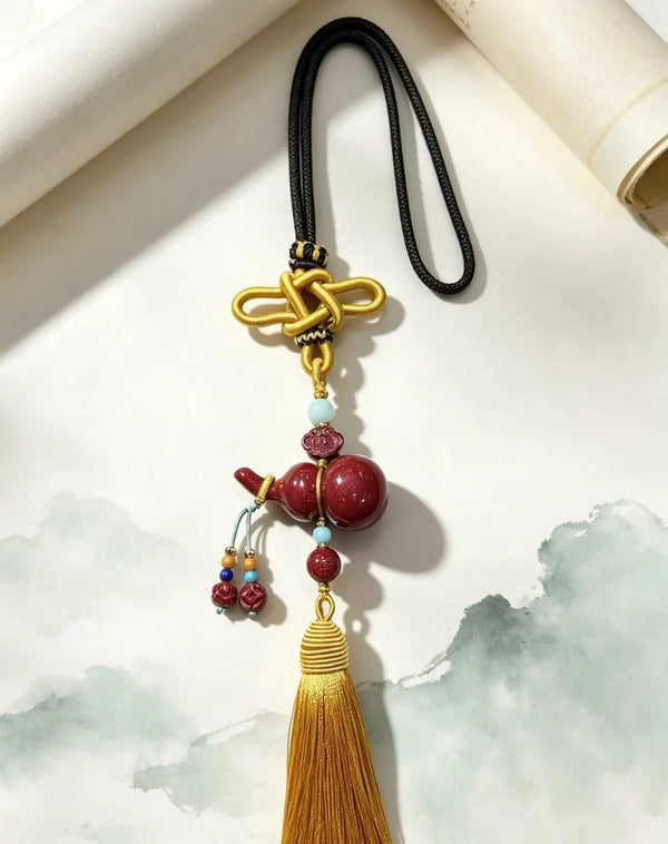 Cinnabar Gourd Car Charm – Chinese Blessing & Safe Travel Hanging Ornament