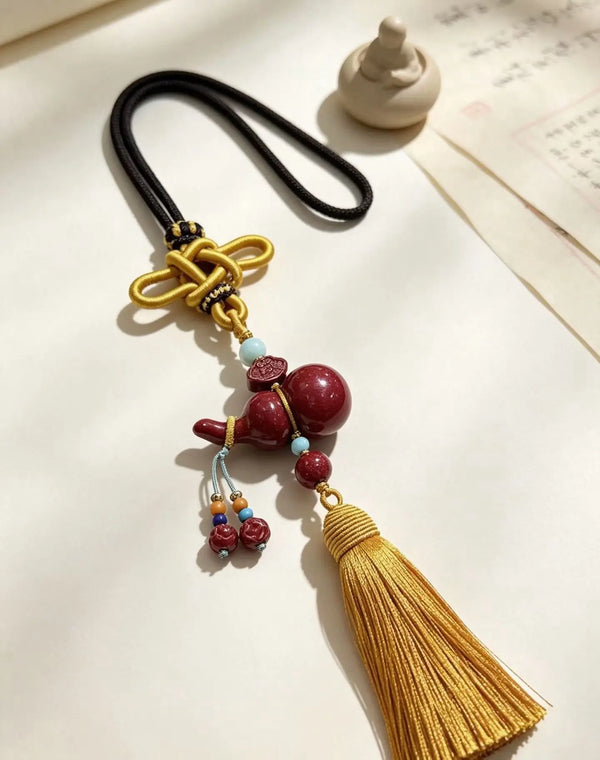 Cinnabar Gourd Car Charm – Chinese Blessing & Safe Travel Hanging Ornament