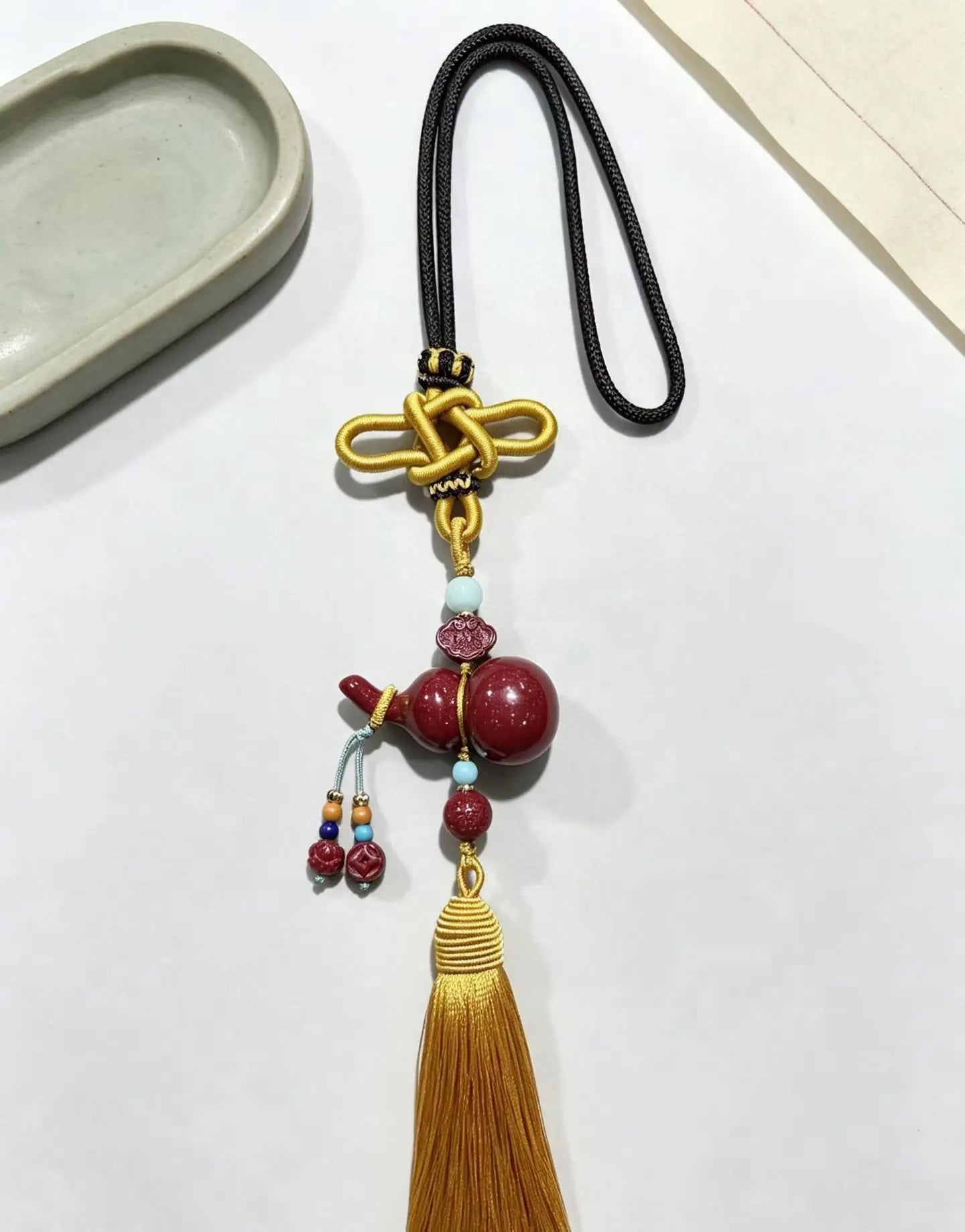 Cinnabar Gourd Car Charm – Chinese Blessing & Safe Travel Hanging Ornament
