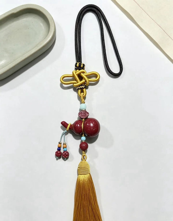 Cinnabar Gourd Car Charm – Chinese Blessing & Safe Travel Hanging Ornament