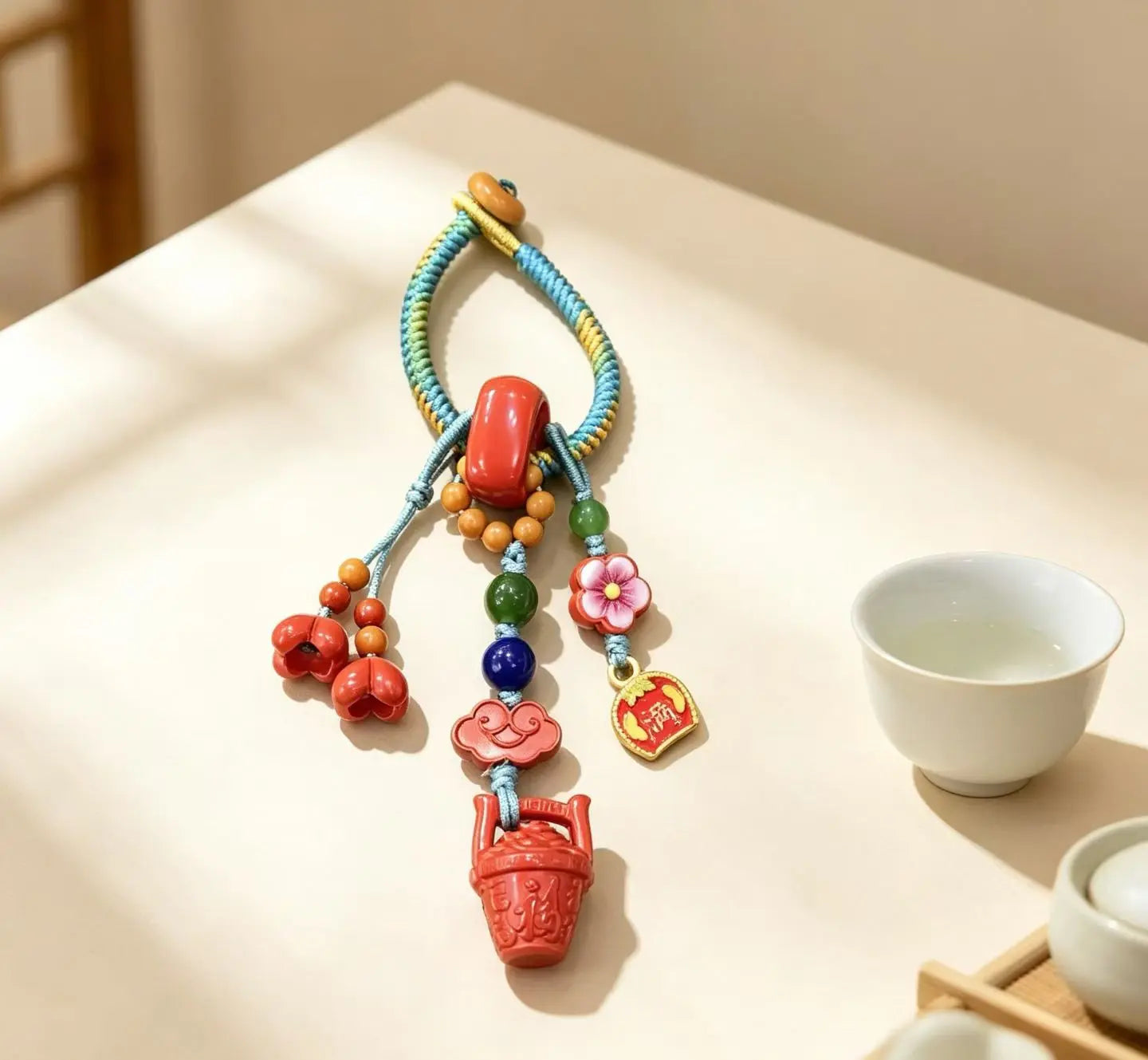 Cinnabar Bucket of Gold Bag Charm – Chinese Wealth & Blessing Amulet Pendant Main image
