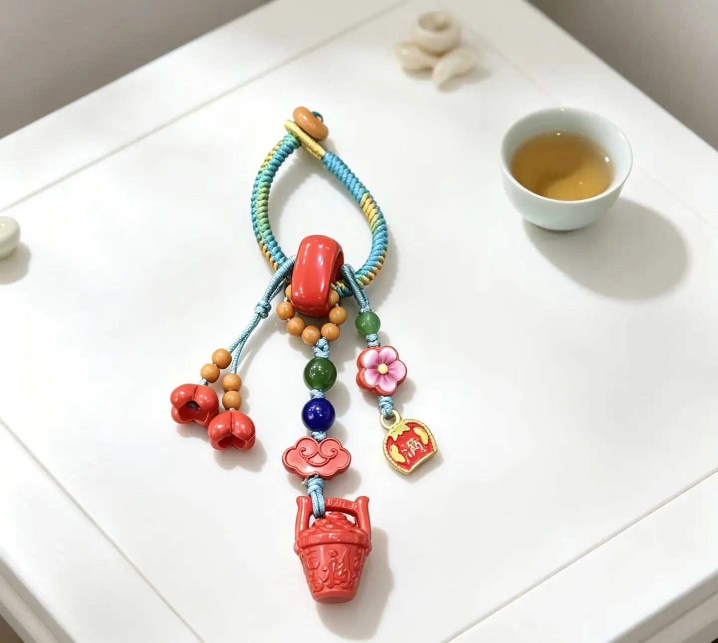 Cinnabar Bucket of Gold Bag Charm – Chinese Wealth & Blessing Amulet Pendant