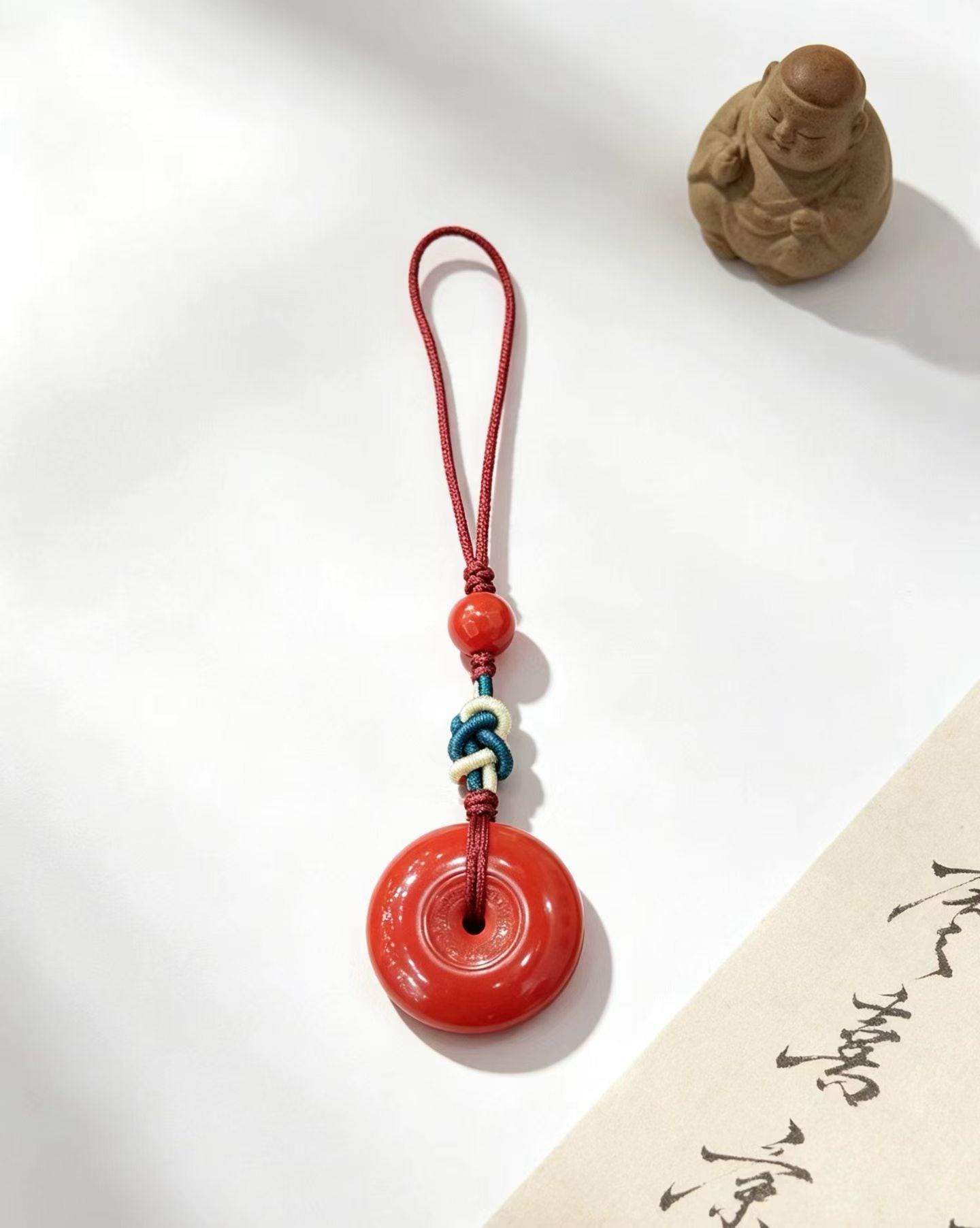 Cinnabar Peace Buckle Lucky Charm – Cinnabar-Style Lucky Hanging Ornament for Safety & Smooth Days Main image