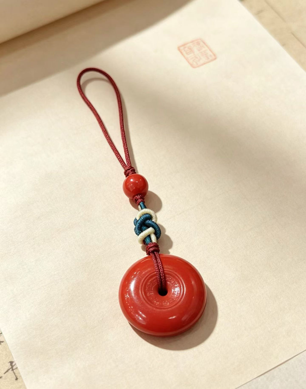 Cinnabar Peace Buckle Lucky Charm – Cinnabar-Style Lucky Hanging Ornament for Safety & Smooth Days