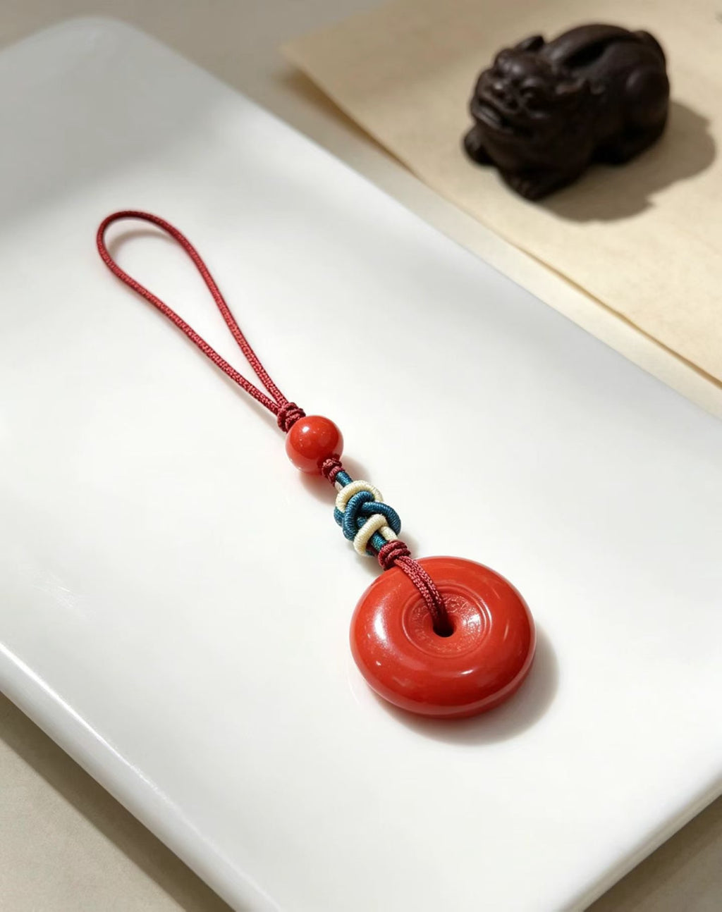 Cinnabar Peace Buckle Lucky Charm – Cinnabar-Style Lucky Hanging Ornament for Safety & Smooth Days