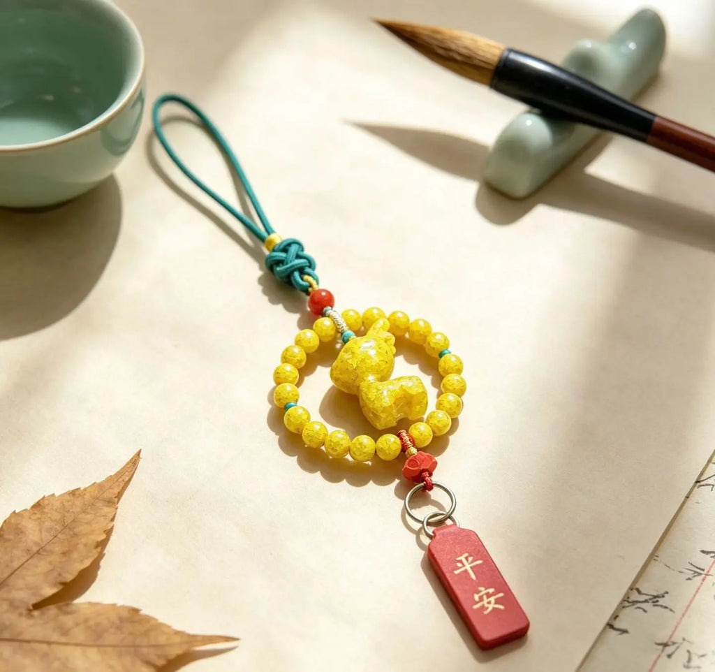 Realgar-Style Yellow Deer Car Charm – Chinese Safe Travel Amulet Pendant
