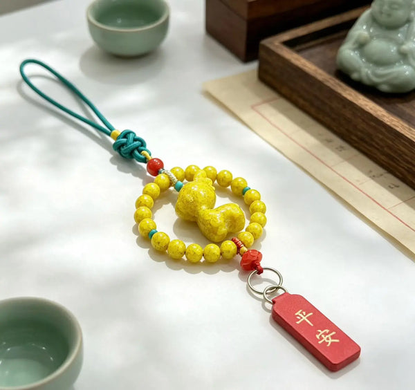 Realgar-Style Yellow Deer Car Charm – Chinese Safe Travel Amulet Pendant