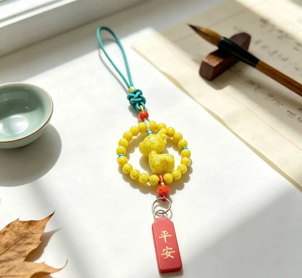 Realgar-Style Yellow Deer Car Charm – Chinese Safe Travel Amulet Pendant
