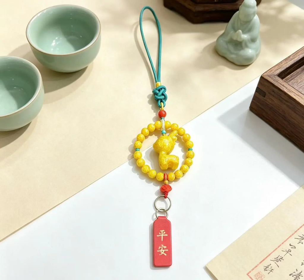 Realgar-Style Yellow Deer Car Charm – Chinese Safe Travel Amulet Pendant