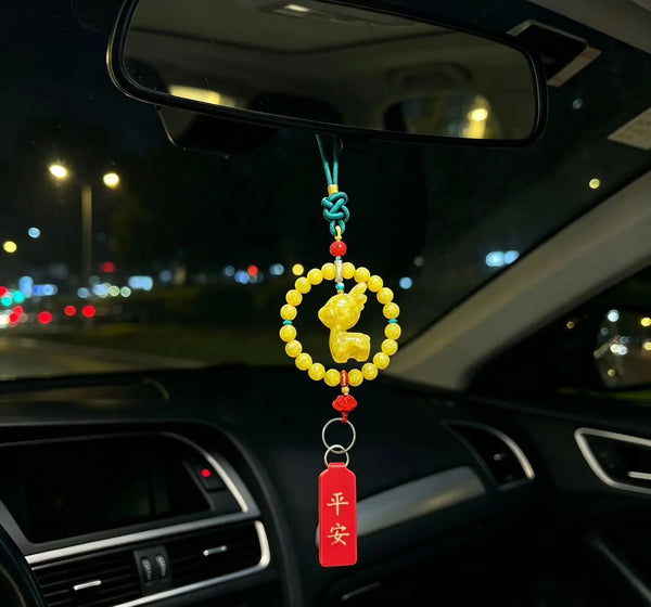 Realgar-Style Yellow Deer Car Charm – Chinese Safe Travel Amulet Pendant