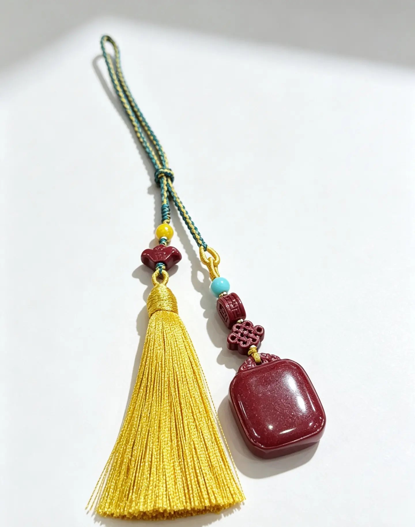 Cinnabar Peace Plaque Car Charm – Chinese Safe Travel Amulet with Golden Tassel Main image