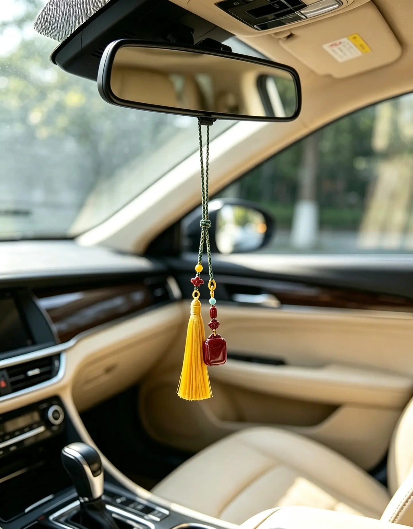Cinnabar Peace Plaque Car Charm – Chinese Safe Travel Amulet with Golden Tassel Secondary image