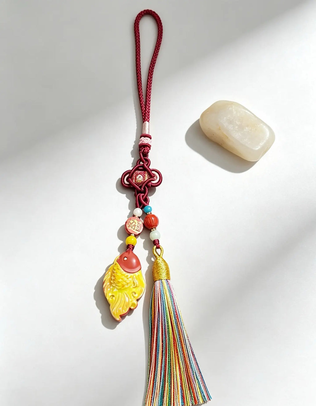 Cinnabar Koi Fish Lucky Charm – Lucky Tassel Ornament for Safe Travel & Abundance