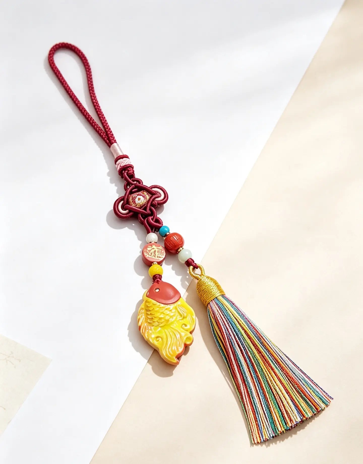 Cinnabar Koi Fish Lucky Charm – Lucky Tassel Ornament for Safe Travel & Abundance