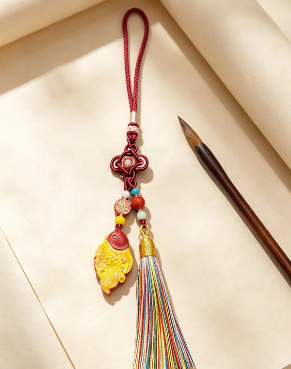 Cinnabar Koi Fish Lucky Charm – Lucky Tassel Ornament for Safe Travel & Abundance