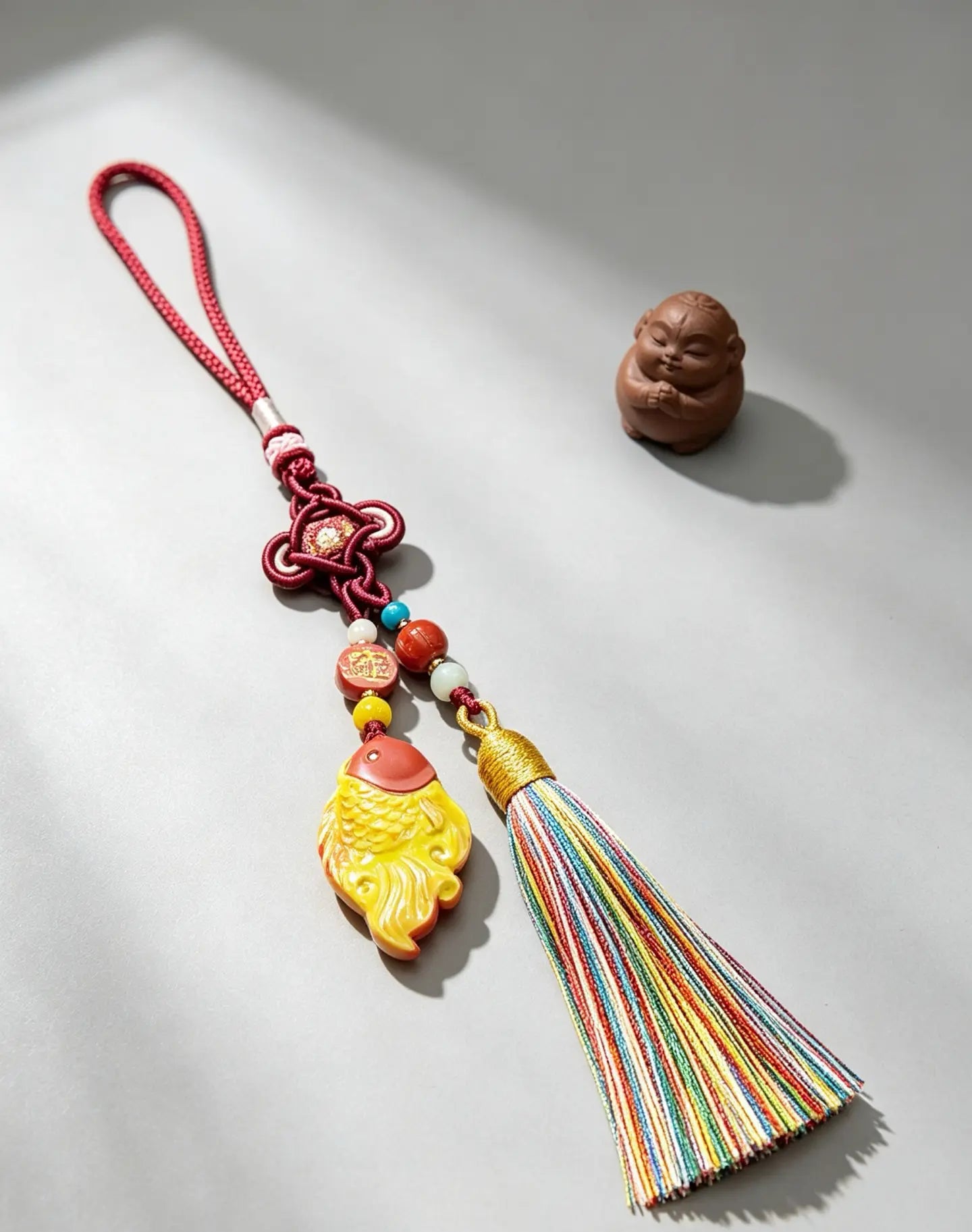 Cinnabar Koi Fish Lucky Charm – Lucky Tassel Ornament for Safe Travel & Abundance