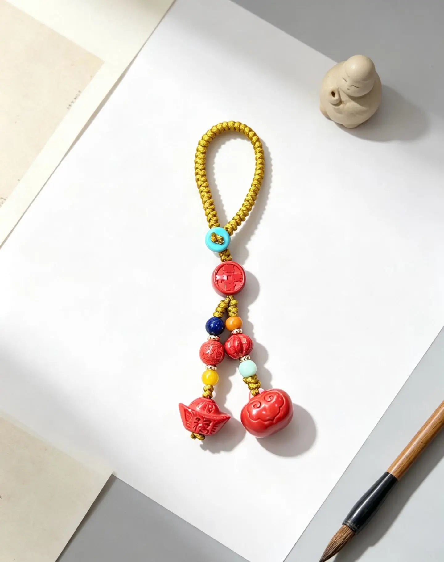 Cinnabar Persimmon Ruyi Keychain Charm – Chinese Lucky Pendant for Prosperity & Good Fortune Main image