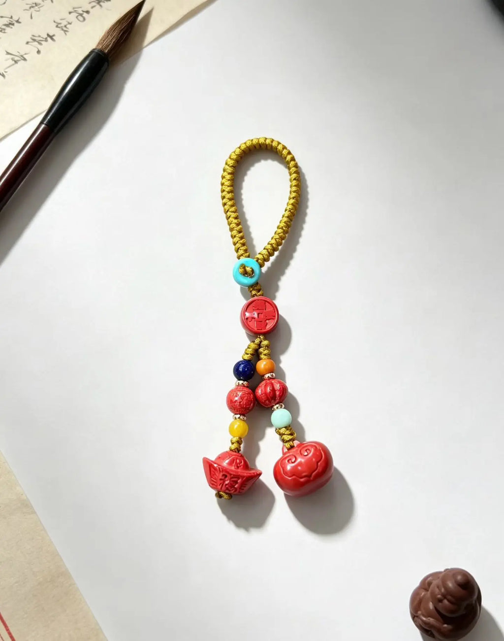 Cinnabar Persimmon Ruyi Keychain Charm – Chinese Lucky Pendant for Prosperity & Good Fortune