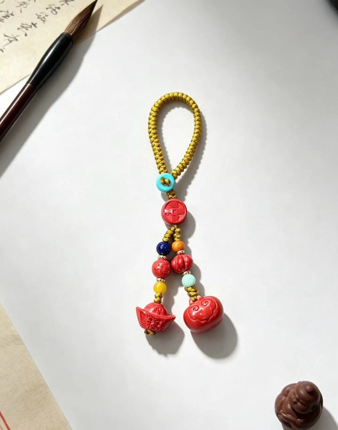 Cinnabar Persimmon Ruyi Keychain Charm – Chinese Lucky Pendant for Prosperity & Good Fortune