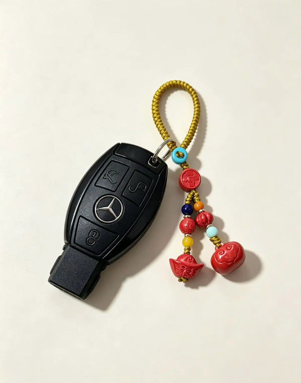 Cinnabar Persimmon Ruyi Keychain Charm – Chinese Lucky Pendant for Prosperity & Good Fortune